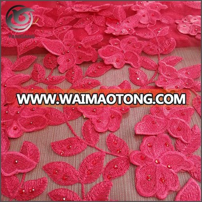 Flower Design Solid Color Embroidery Tulle Fabric