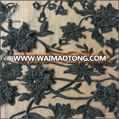 MOQ 3M High-end Green Plant Pattern Flat Embroidery Net Fabric