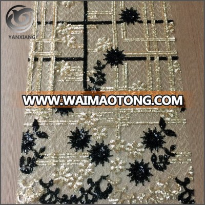 High-end customized mesh lace embroidery gold sequin fabric